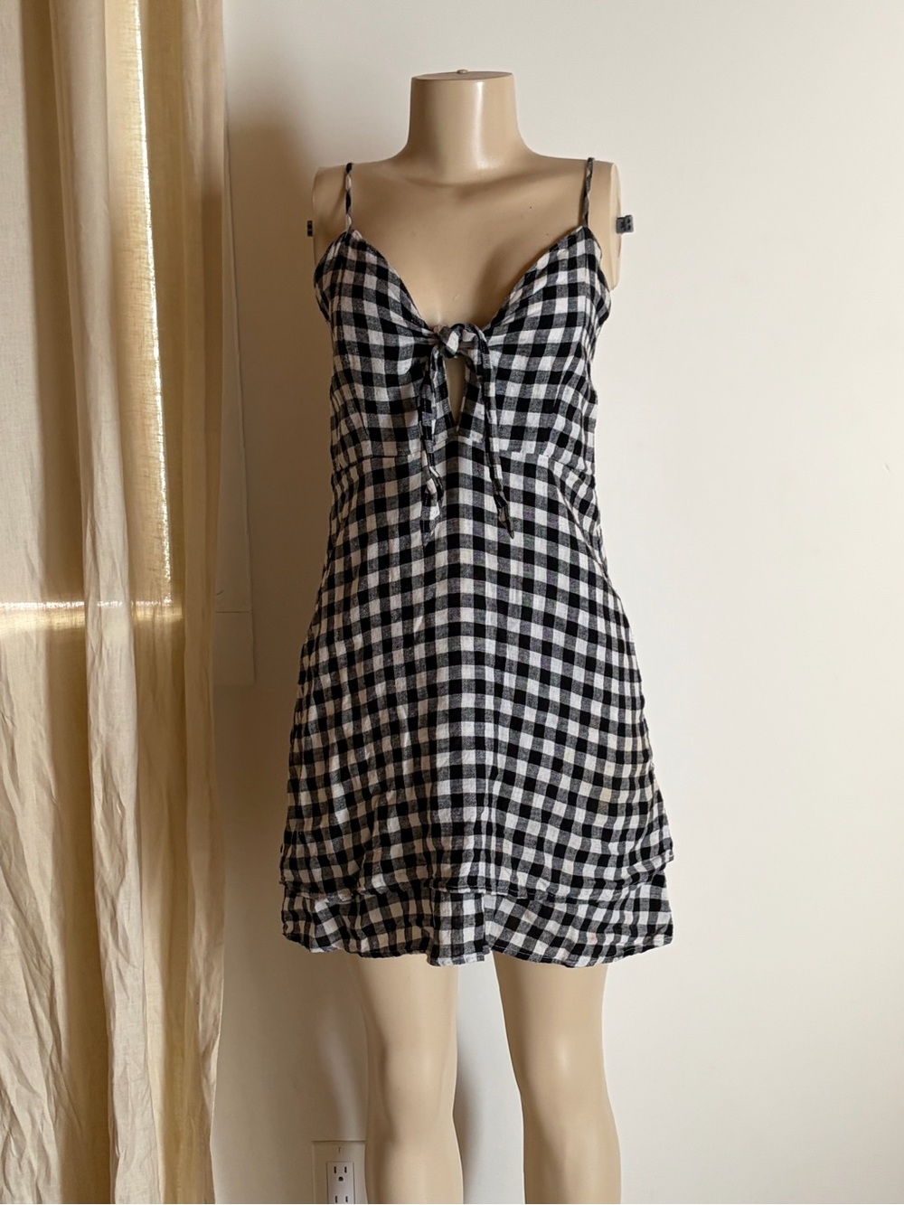 Rails Black White Gingham Linen Blend Mini Dress XS Fits size Small